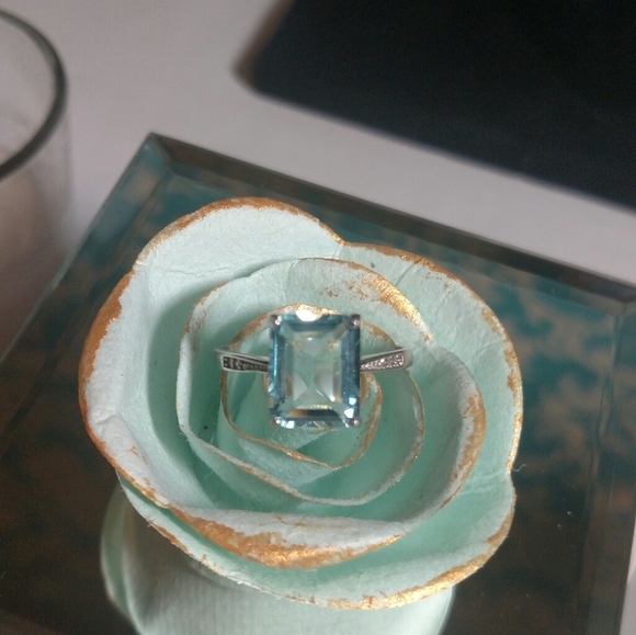 Jewelry - 4 CT GENUINE AQUAMARINE W/ DIAMOND ACC S925 SZ 7.5